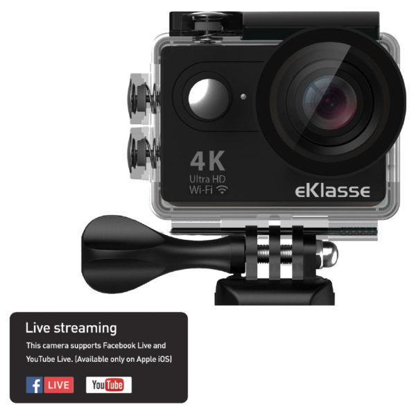 Eklasse 4K Action Camera With WiFi & Live Streaming Black - EKAC02EG Eklasse 4K Action Camera With WiFi & Live Streaming Black - EKAC02EG