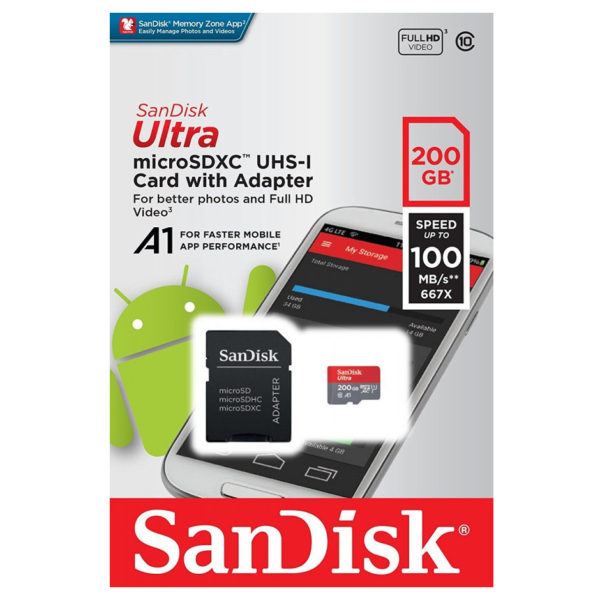 Sandisk Ultra A1 Micro SD Card 200GB With Adapter Sandisk Ultra A1 Micro SD Card 200GB With Adapter
