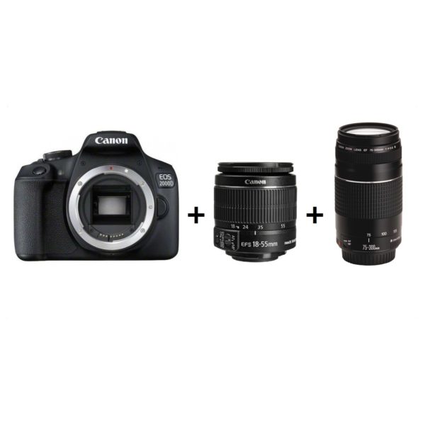 Canon EOS 2000D DSLR Camera Black With 18-55mm IS II Lens + 75-300mm III Lens Canon EOS 2000D DSLR Camera Black With 18-55mm IS II Lens + 75-300mm III Lens