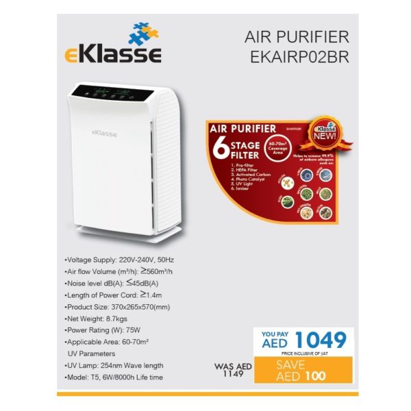 Eklasse EKAIRP02BR Air Purifier With HEPA Filter Eklasse EKAIRP02BR Air Purifier With HEPA Filter