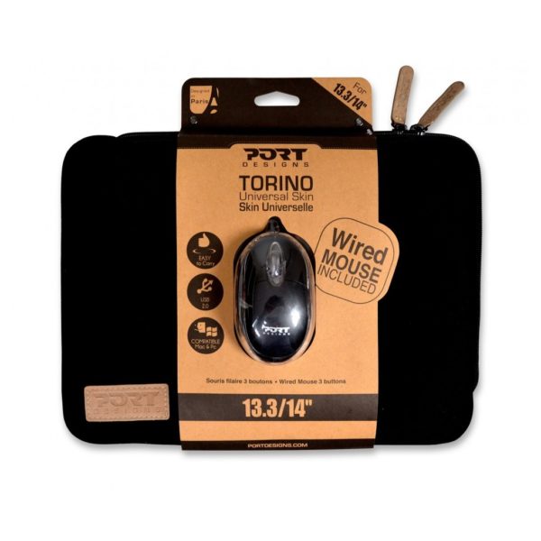Port 501777 Torino Laptop Sleeve 13.3/14inch With Wired Mouse Black Port 501777 Torino Laptop Sleeve 13.3/14inch With Wired Mouse Black