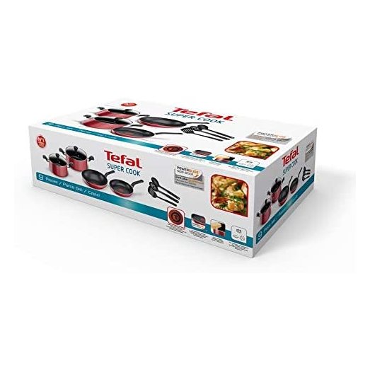 Tefal Super Cook Non Stick W/Thermo-Spot 9 Pcs Cooking Set Red B243S985 Tefal Super Cook Non Stick W/Thermo-Spot 9 Pcs Cooking Set Red B243S985