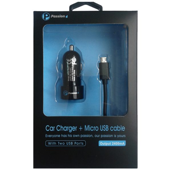 Passion4 Car Charger With 2 USB + Micro USB Cable 1M - PASS1003 Passion4 Car Charger With 2 USB + Micro USB Cable 1M - PASS1003