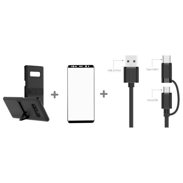 Anymode FA002792K Kick Tok Case With Built In Stand Matte Black+FA002787KAO Tempered Glass Screen Protector For Samsung Galaxy Note 8+FE00002OBK 2in1 Cable Micro USB Cable 1m With Type C Adaptor Black Anymode FA002792K Kick Tok Case With Built In Stand Matte Black+FA002787KAO Tempered Glass Screen Protector For Samsung Galaxy Note 8+FE00002OBK 2in1 Cable Micro USB Cable 1m With Type C Adaptor Black