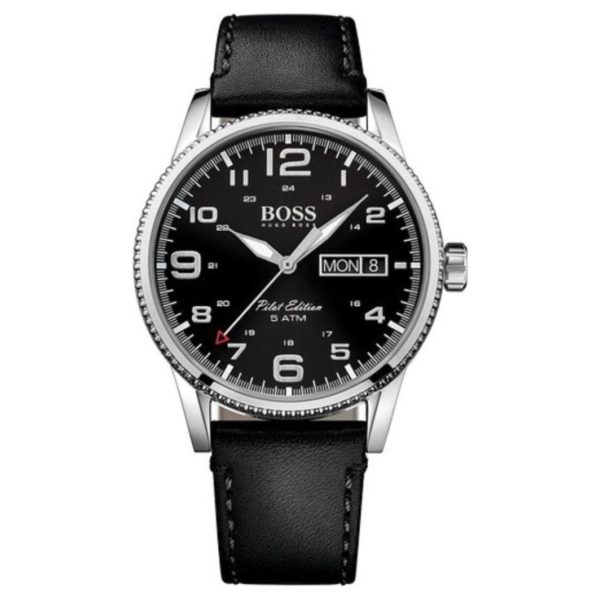 Hugo Boss Pilot Vintage Watch For Men with Black Leather Strap Hugo Boss Pilot Vintage Watch For Men with Black Leather Strap