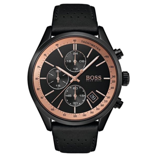 Hugo Boss Grand Watch For Men with Black Leather Strap Hugo Boss Grand Watch For Men with Black Leather Strap