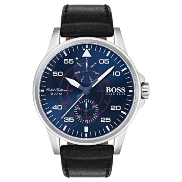 Hugo Boss Aviator Watch For Men with Black Leather Strap Hugo Boss Aviator Watch For Men with Black Leather Strap