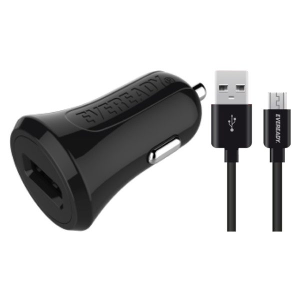 Eveready Car Charger With Micro USB Cable 1m Black - 1BEMC3 Eveready Car Charger With Micro USB Cable 1m Black - 1BEMC3