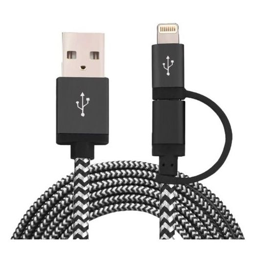 Nushh 2in1 Micro USB Cable With Lightning Adaptor 1M Black/White Nushh 2in1 Micro USB Cable With Lightning Adaptor 1M Black/White