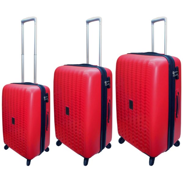Highflyer WAVES Unbreakable Hard Trolley Luggage Bag 3pc Set TH-WAVES-3PC - Red Highflyer WAVES Unbreakable Hard Trolley Luggage Bag 3pc Set TH-WAVES-3PC - Red