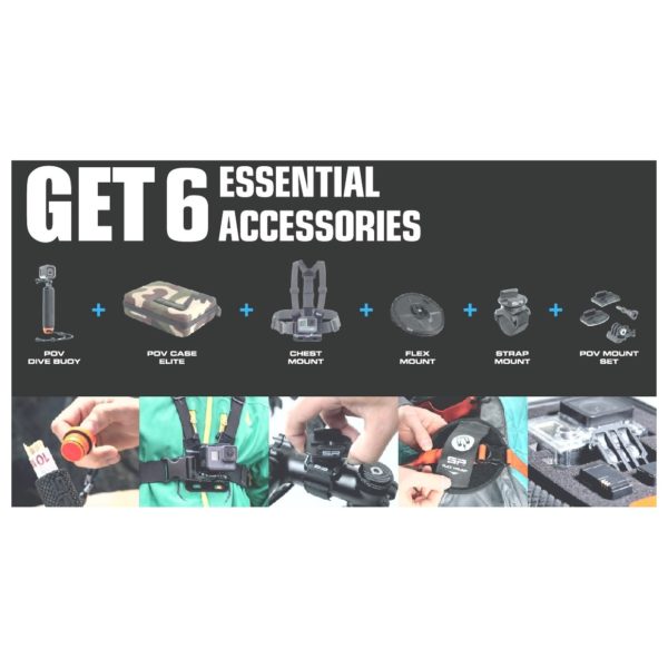 GoPro HERO5 Session Action Camera Black + POV Dive Buoy + POV Case Elite + Chest Mount + FlexMount + Strap Mount + Adapter Set GoPro HERO5 Session Action Camera Black + POV Dive Buoy + POV Case Elite + Chest Mount + FlexMount + Strap Mount + Adapter Set