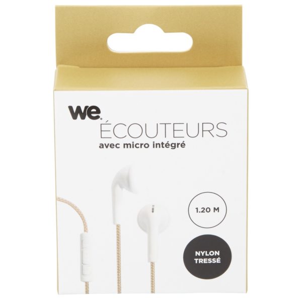 We Earphone With Mic & Woven Cable 1.20M Gold We Earphone With Mic & Woven Cable 1.20M Gold