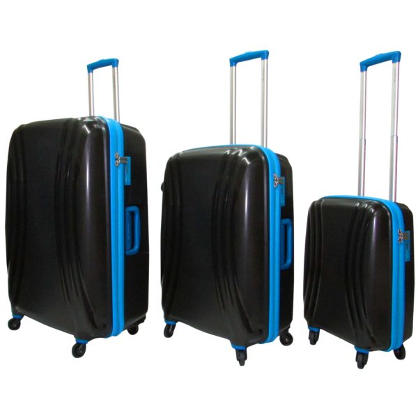 Highflyer THKELVIN3PC Kelvin Trolley Luggage Bag Black/Blue 3pc Set Highflyer THKELVIN3PC Kelvin Trolley Luggage Bag Black/Blue 3pc Set