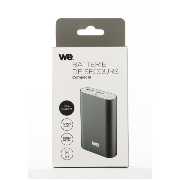 We Power Bank 10000mAh 2 USB 2.1A + 1A Compact Anthracite Grey We Power Bank 10000mAh 2 USB 2.1A + 1A Compact Anthracite Grey