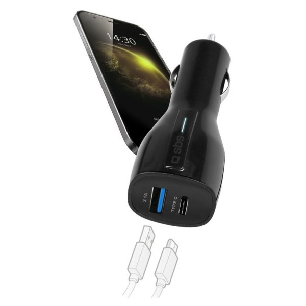 Buy SBS Car Charger W/USB Type A & Type C USB Port Black Price, Specifications & Features