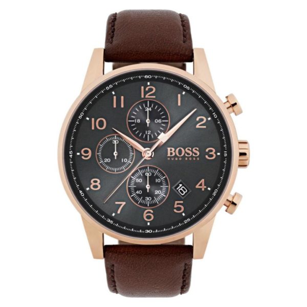 Hugo Boss Navigator Watch For Men with Brown Leather Strap Hugo Boss Navigator Watch For Men with Brown Leather Strap