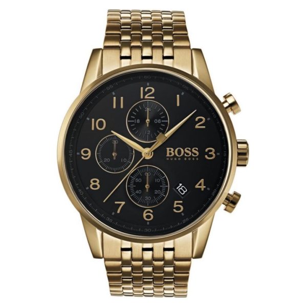 Hugo Boss Navigator Watch For Men with Gold Metal Bracelet Hugo Boss Navigator Watch For Men with Gold Metal Bracelet