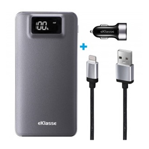 Eklasse EKPB10007 Output Power Bank 10000mAh/2.1A Black + EKMFI02 MFI Lightning Cable Barided 1m Black+Car Charger 2USB 5V/3.1A Black Eklasse EKPB10007 Output Power Bank 10000mAh/2.1A Black + EKMFI02 MFI Lightning Cable Barided 1m Black+Car Charger 2USB 5V/3.1A Black