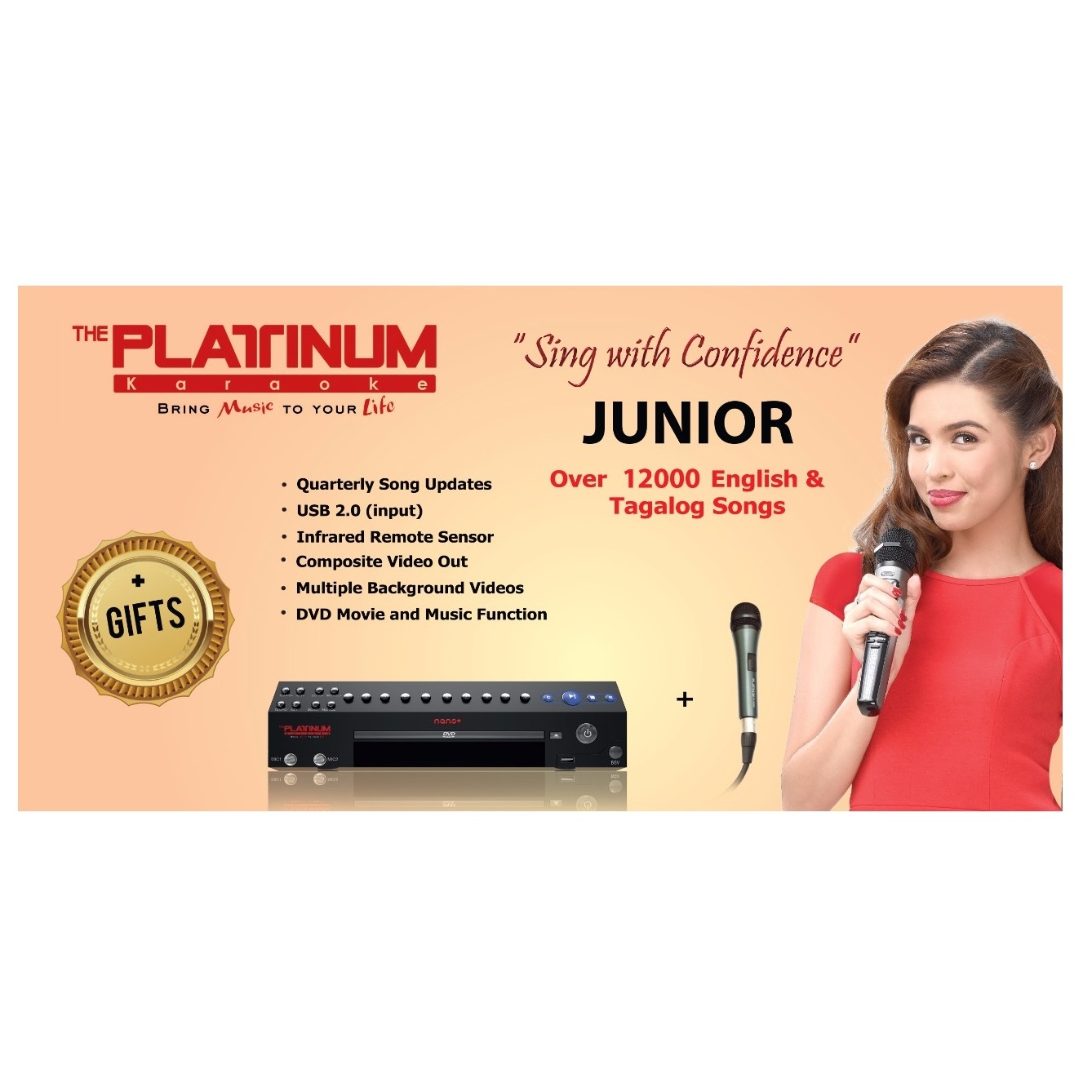 Platinum JUNIOR Karaoke System + 2 Cord Mic + PTSB80W Sound Bar