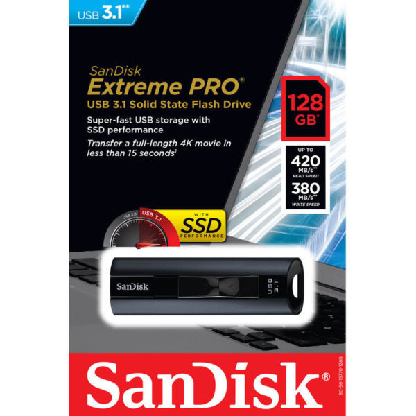 Sandisk Extreme Pro USB 3.1 Solid State Flash Drive 128GB SDCZ880128GG46 Sandisk Extreme Pro USB 3.1 Solid State Flash Drive 128GB SDCZ880128GG46