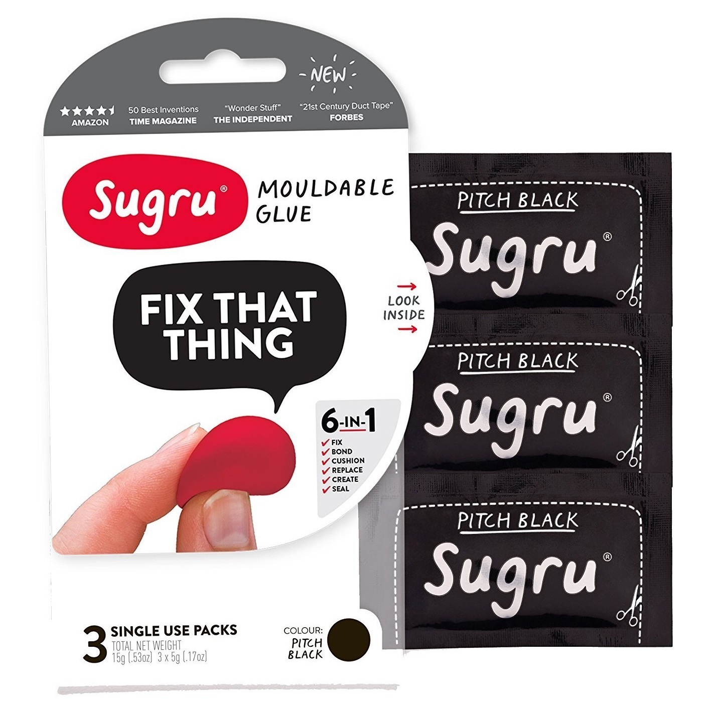 Sugru Mouldable Adhesive Glue 3 In 1 Pack Black SBLK3