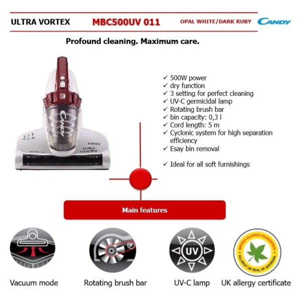 Candy Vacuum Cleaner 0.3 Litres MBC500UV003 Candy Vacuum Cleaner 0.3 Litres MBC500UV003