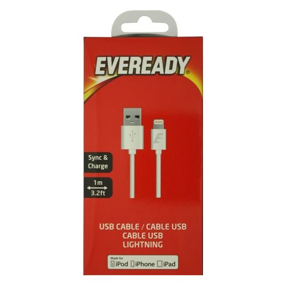 Eveready Car Charger With Lightning Cable 1m White - 1BELI3 Eveready Car Charger With Lightning Cable 1m White - 1BELI3