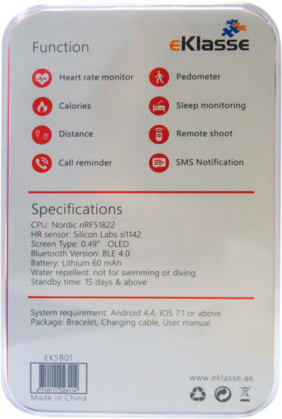 Eklasse EKSB01 Sports Bracelet Black With Heart Rate Monitoring Eklasse EKSB01 Sports Bracelet Black With Heart Rate Monitoring