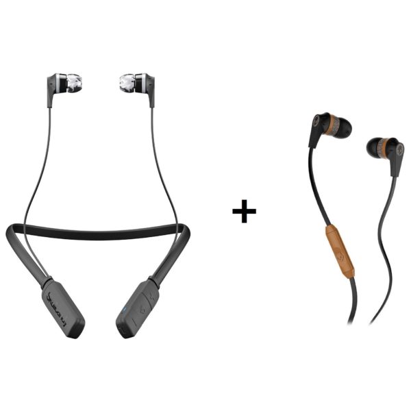 Skullcandy S2IKWJ509 Inkd Bluetooth Wireless Earbud With Mic Black/Gray + S2IKJY Inkd 2.0 In Ear Wired Headphone' Skullcandy S2IKWJ509 Inkd Bluetooth Wireless Earbud With Mic Black/Gray + S2IKJY Inkd 2.0 In Ear Wired Headphone'