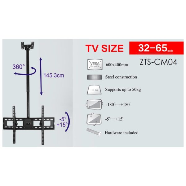 Buy Zenan Revolving Tv Ceiling Mount Black For 32 65inch Screen