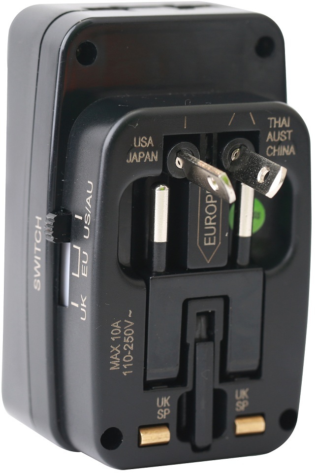 Eklasse EKTA2U2S Universal Travel Adapter 2 Socket 2USB 2.1A Output Black