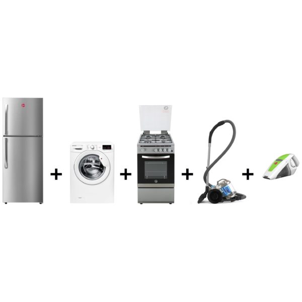 Hoover Top Mount Refrigerator 230 Litres HTR330LS + Front Load Washer HL1071D1 + FGC5000S Gas Cooker + Canister Vacuum Cleaner HC85P4ME + Hand Vacuum Cleaner HQ86GABME Hoover Top Mount Refrigerator 230 Litres HTR330LS + Front Load Washer HL1071D1 + FGC5000S Gas Cooker + Canister Vacuum Cleaner HC85P4ME + Hand Vacuum Cleaner HQ86GABME
