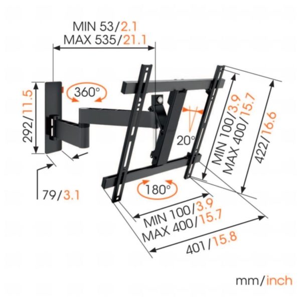 Vogels Full Motion TV Wall Mount 32-55inch Black WALL3245 Vogels Full Motion TV Wall Mount 32-55inch Black WALL3245
