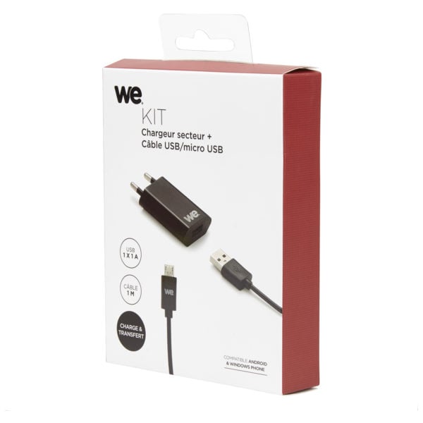 We Home Charger With Twisted Micro USB Cable 1.5 m - Black We Home Charger With Twisted Micro USB Cable 1.5 m - Black