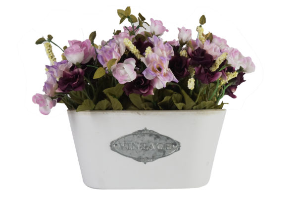 Buy Flower With Metal Rectangular White Vase Price