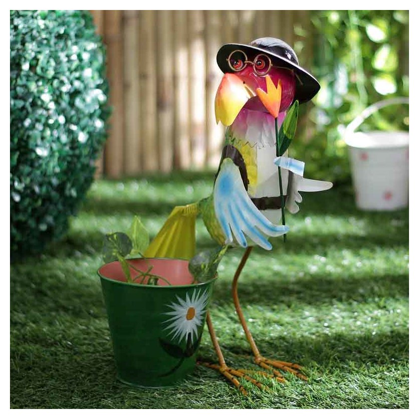 Moorni ELM19-021-013 Hen With Hat & Glasses Metal Planter Pot