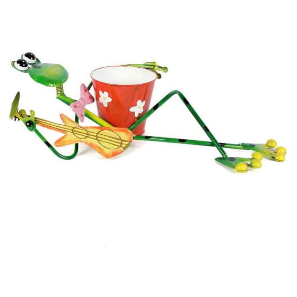 Moorni ELM19-021-012 Frog Lying Playing Guitar Metal Planter Pot Moorni ELM19-021-012 Frog Lying Playing Guitar Metal Planter Pot