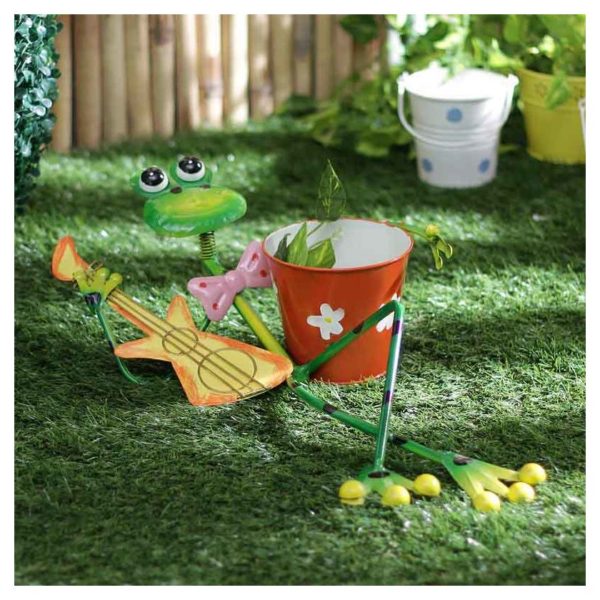 Moorni ELM19-021-012 Frog Lying Playing Guitar Metal Planter Pot Moorni ELM19-021-012 Frog Lying Playing Guitar Metal Planter Pot