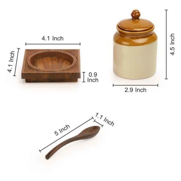 Moorni Old Fashioned Ceramic Jar with Hand Carved Tray Moorni Old Fashioned Ceramic Jar with Hand Carved Tray