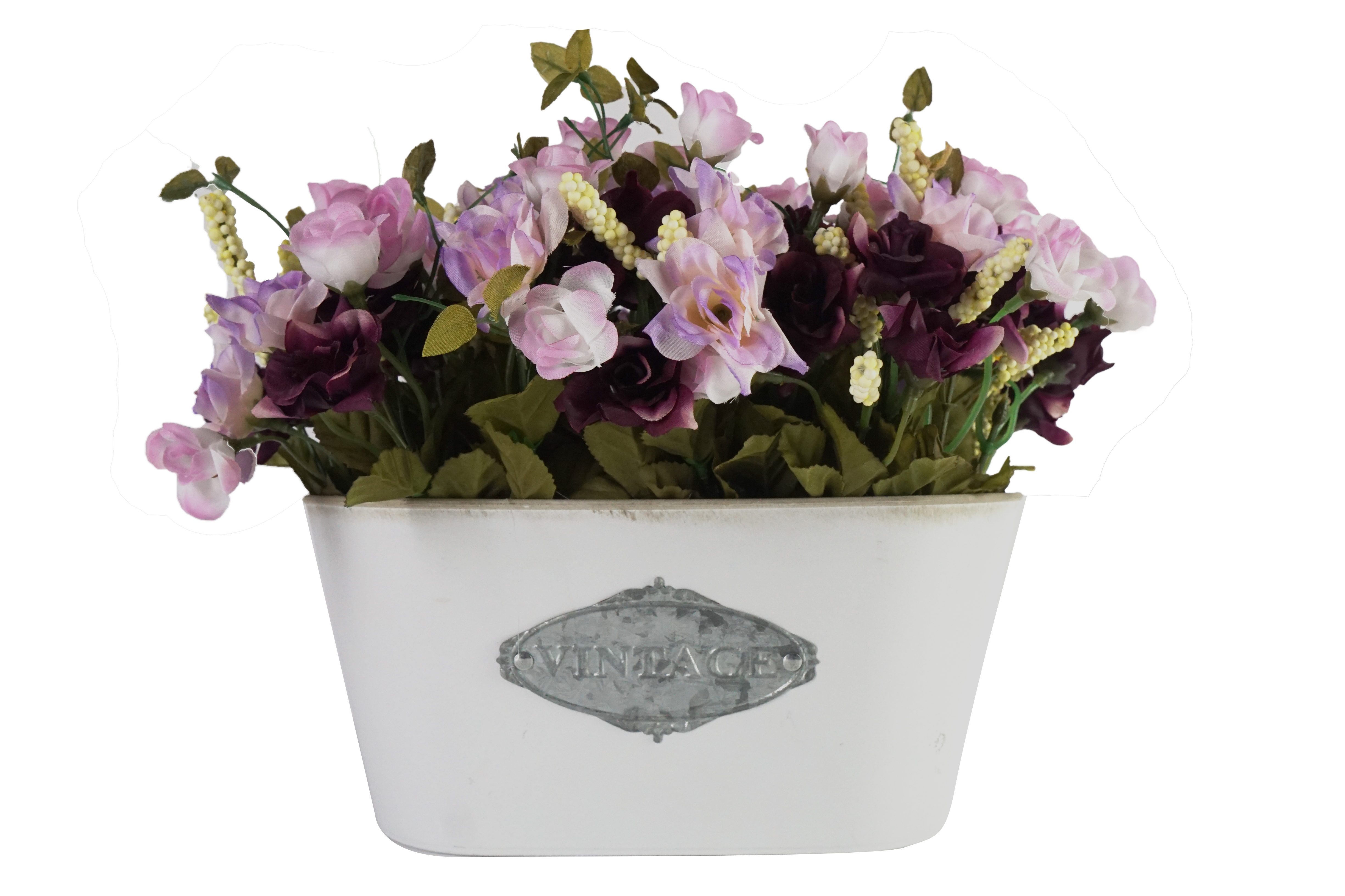 Rosso SDROSS25 Flower With Metal Rectangular White Vase