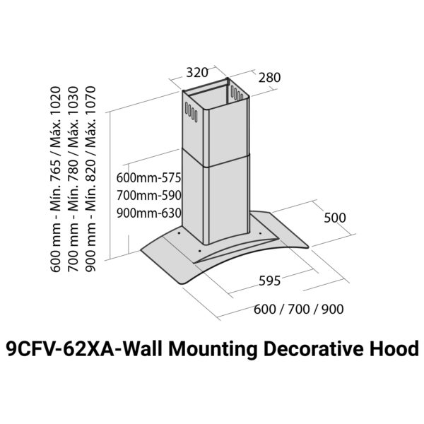 Fagor Built In Wall Mounting Hood 9CFV62XA Fagor Built In Wall Mounting Hood 9CFV62XA
