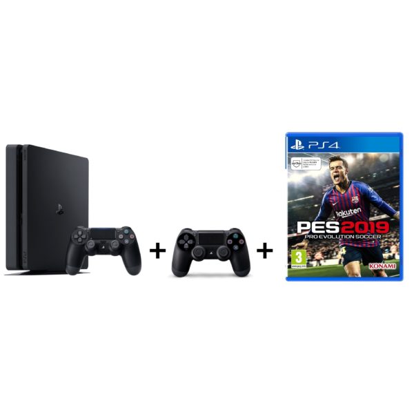 Sony PS4 Slim Gaming Console 1TB Black + Extra Controller + PES 2019(AR/EN) Game Sony PS4 Slim Gaming Console 1TB Black + Extra Controller + PES 2019(AR/EN) Game