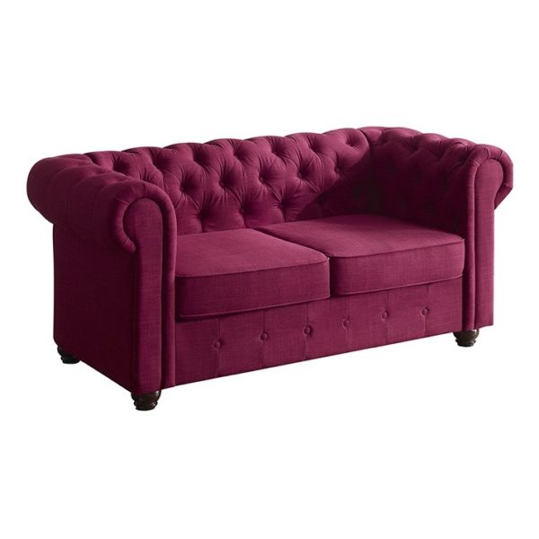 Garcia Hand-tufted Rolled Arm Loveseat in Burgundy Color Garcia Hand-tufted Rolled Arm Loveseat in Burgundy Color
