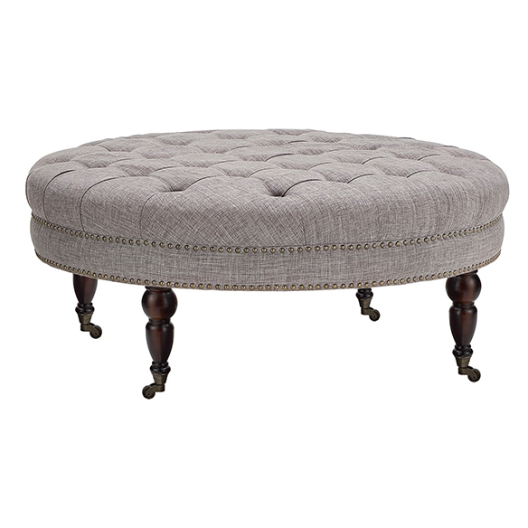 Buy Tufted Round Castered Ottoman Bench Grey Price