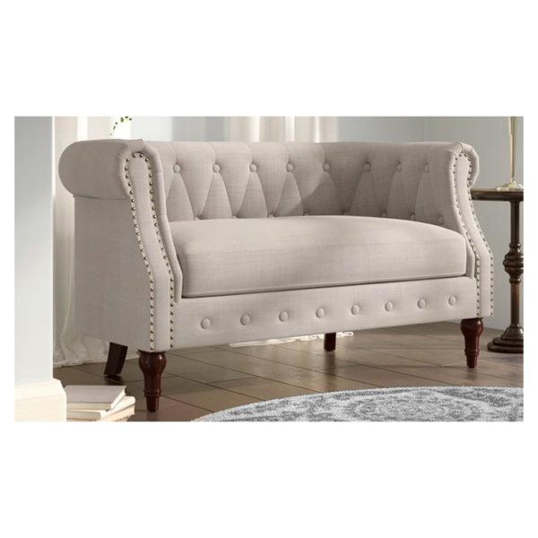 Edmeston Chesterfield Loveseat in Beige Color Edmeston Chesterfield Loveseat in Beige Color