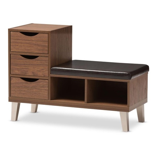 AtoZ Modern Shoe Storage Cabinet with Bench (Walnut)