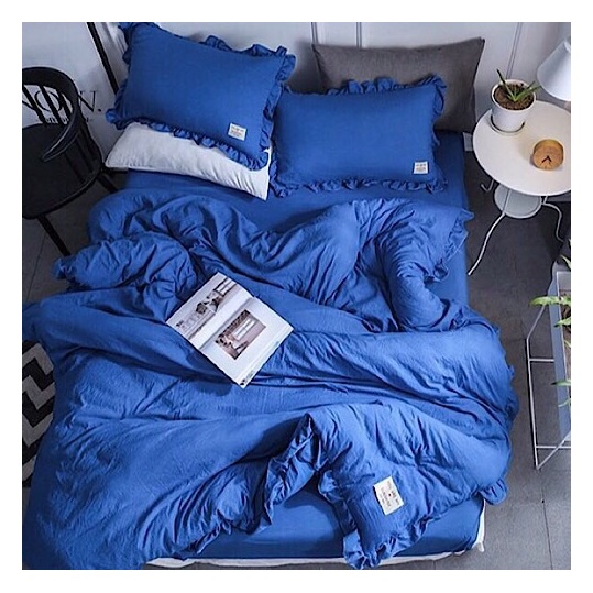 Buy Deals For Less Plain Blue King Size Bed Set Of Six Pieces