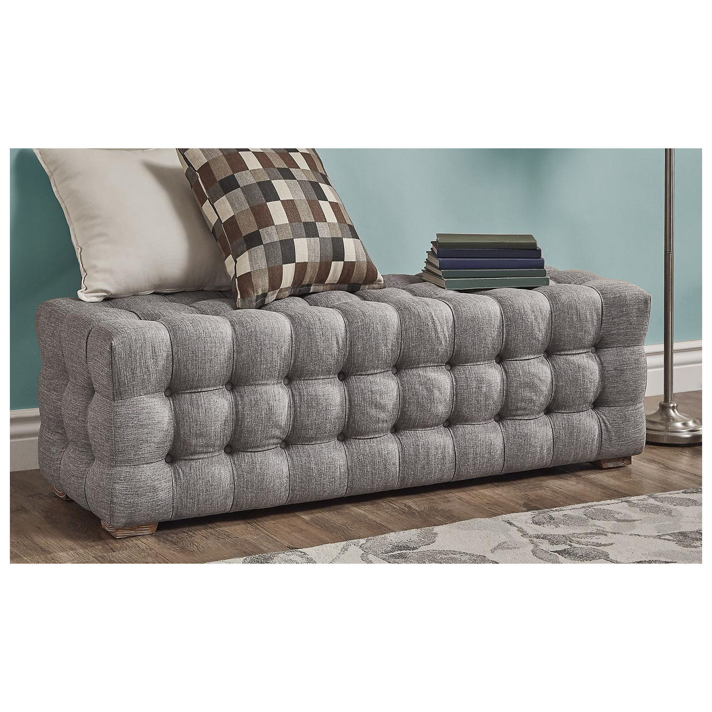 AtoZ Tufted Ottoman 120-cm Short Ottoman Grey