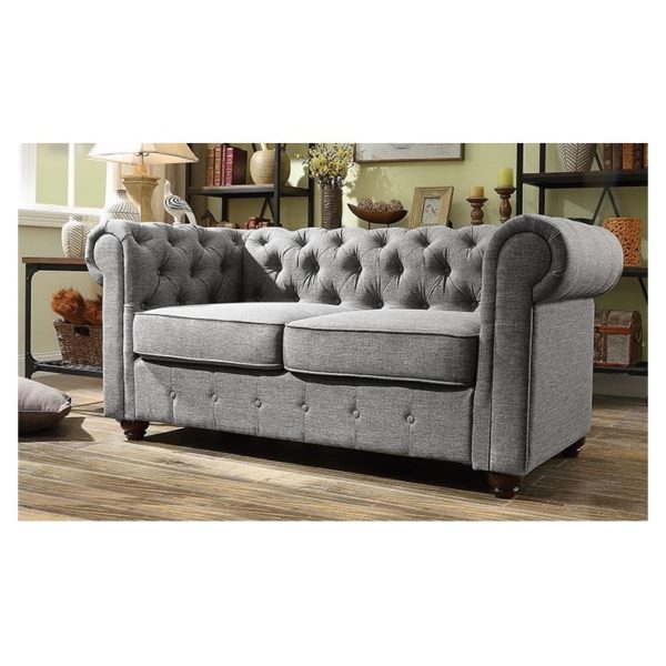 Garcia Hand-tufted Rolled Arm Loveseat in Grey Color Garcia Hand-tufted Rolled Arm Loveseat in Grey Color