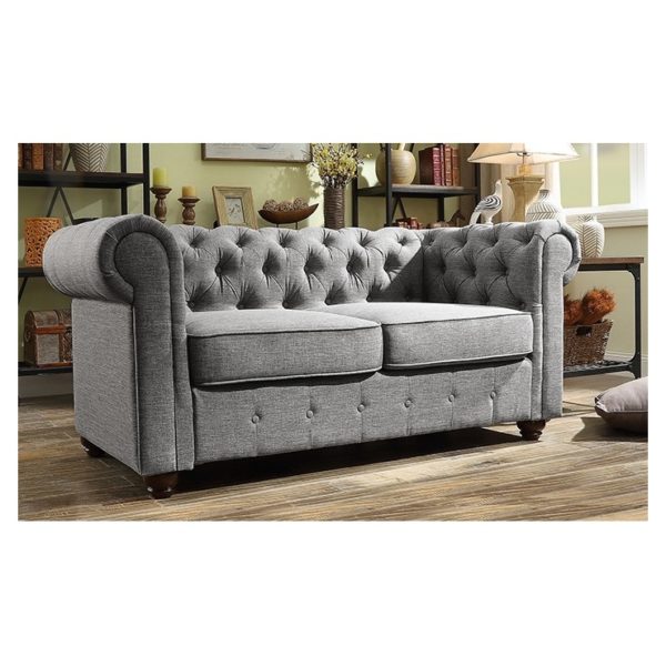 Garcia Hand-tufted Rolled Arm Loveseat in Grey Color Garcia Hand-tufted Rolled Arm Loveseat in Grey Color